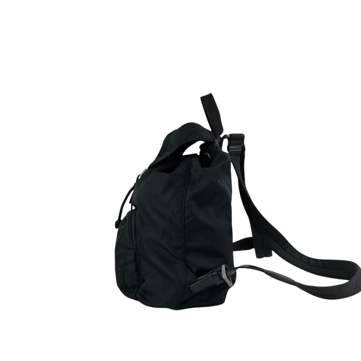 PRADA Tessuto Triangle Logo Front Buckle Backpack Black Vintage ue56ys