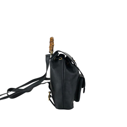 GUCCI Bamboo Front Pocket Backpack Black Vintage f7grwk