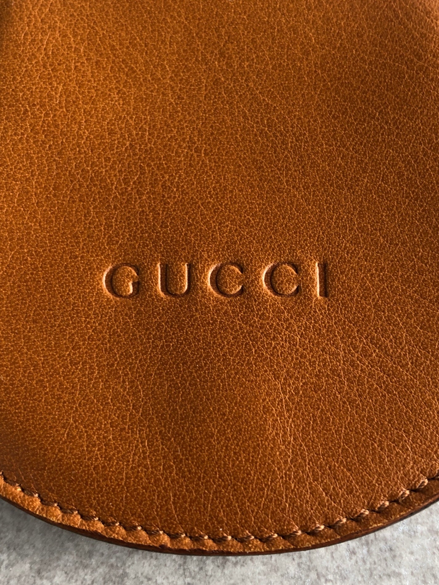 GUCCI Logo Embossed Coin Purse Brown Vintage 86ajph