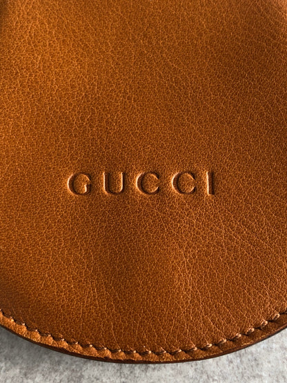 GUCCI Logo Embossed Coin Purse Brown Vintage 86ajph