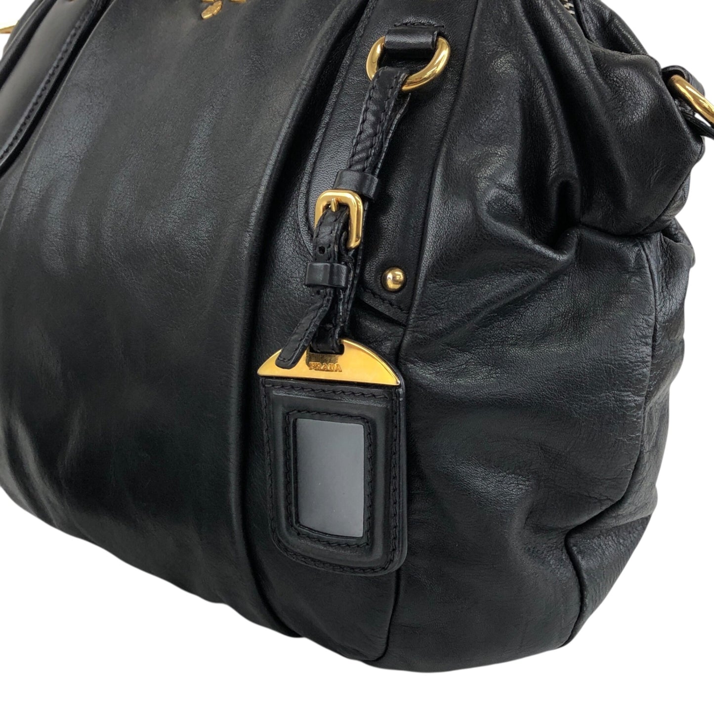 PRADA Logo Two-way Handbag Shoulder bag Black Vintage ashbj6