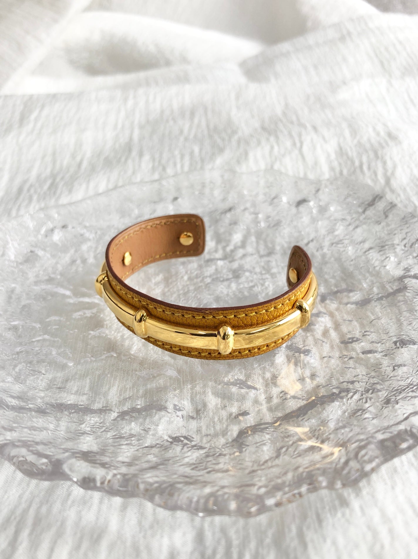 HERMES Bangle Brown×Gold Vintage zs3m5h