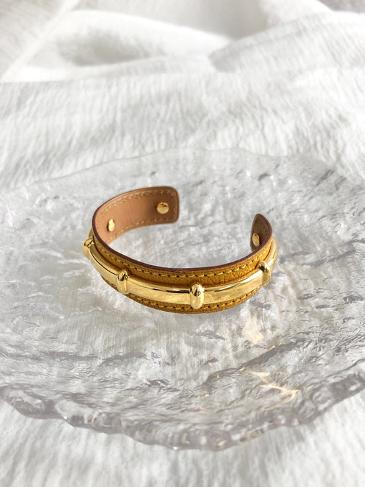 HERMES Bangle Brown×Gold Vintage zs3m5h