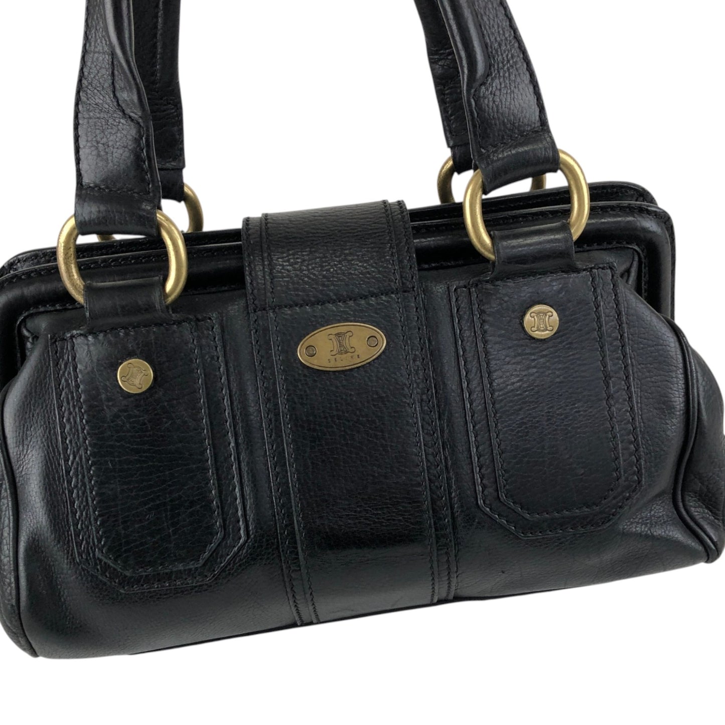 CELINE Front Buckle Small Boston bag Handbag Black Vintage nxugts