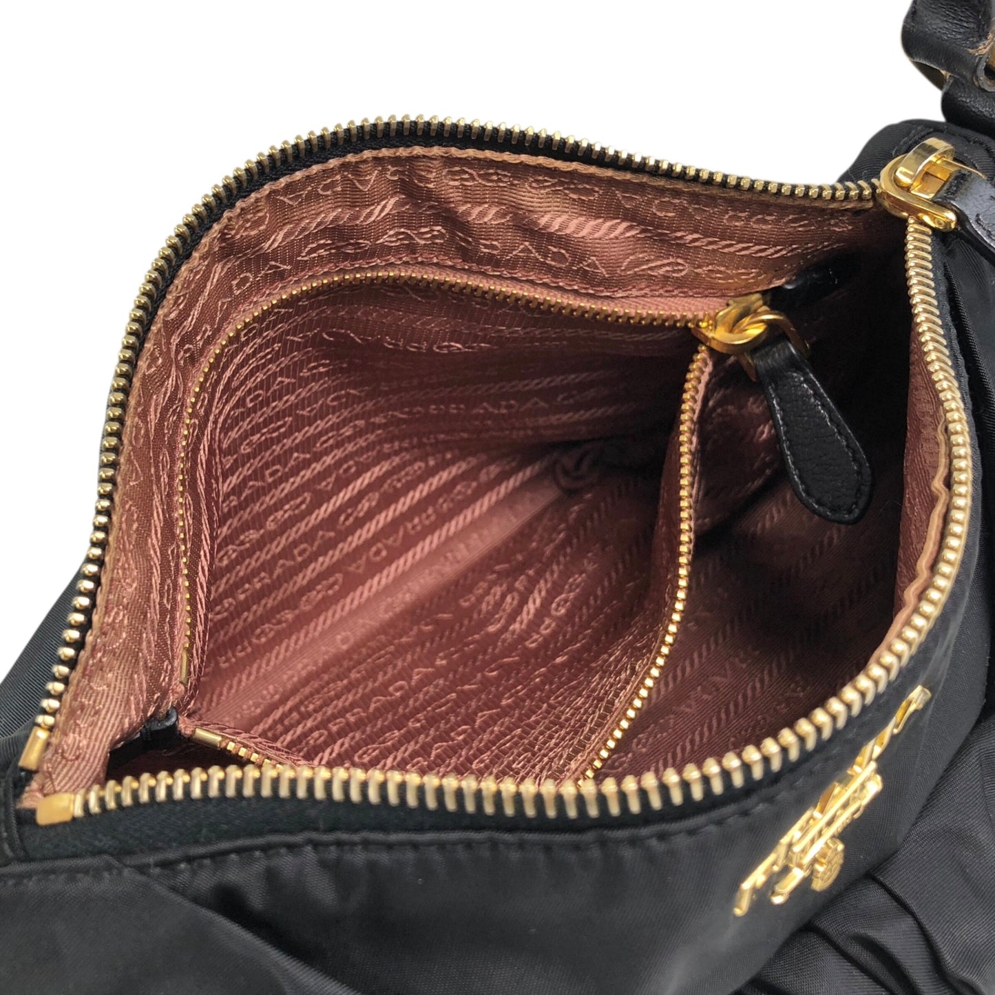 PRADA Logo Ribbon Motif Two-way Handbag Shoulder bag Black Vintage 33v85k