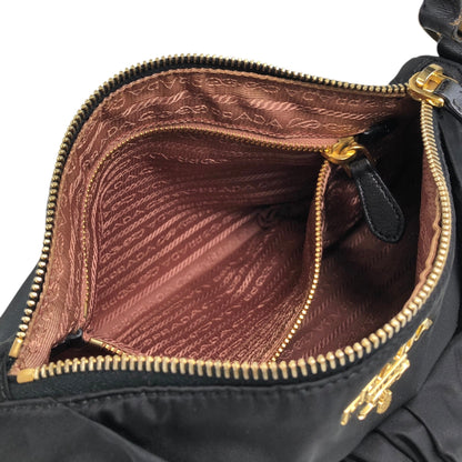 PRADA Logo Ribbon Motif Two-way Handbag Shoulder bag Black Vintage 33v85k