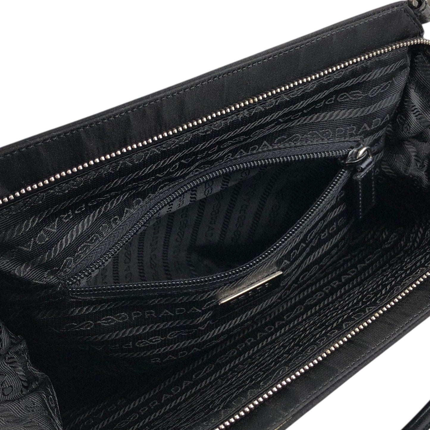 PRADA Tessuto Triangle Logo Handbag Black Vintage 4hjz48