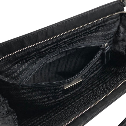 PRADA Tessuto Triangle Logo Handbag Black Vintage 4hjz48