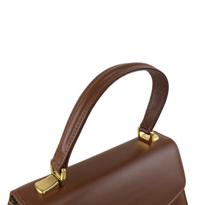 BURBERRY Front Lock Top Handle Handbag Brown Vintage 8sk6uz