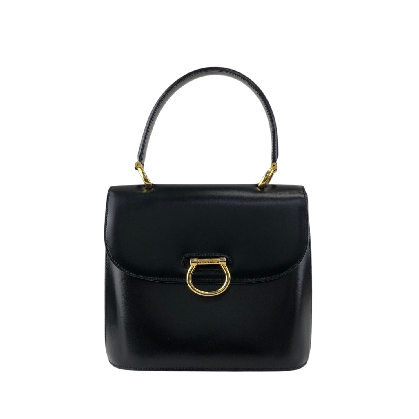 CELINE Gancini Double Flap Handbag Black Vintage j7dwju