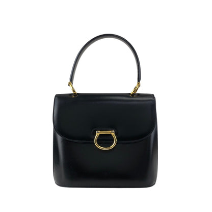 CELINE Gancini Double Flap Handbag Black Vintage j7dwju