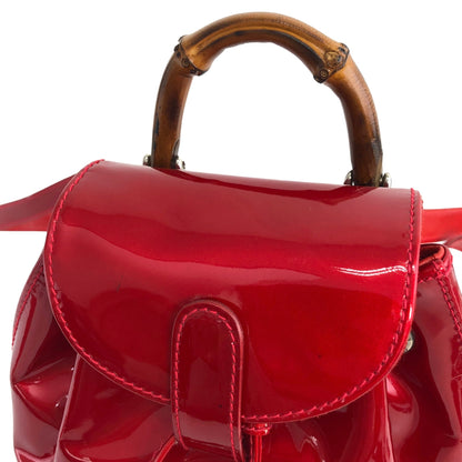 GUCCI Bamboo Patent Leather Small Backpack Red Vintage fxpb65