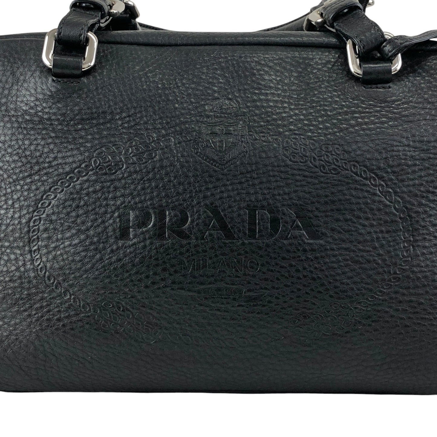 PRADA Logo Embossed Small Boston bag Handbag Black Vintage ydeszs