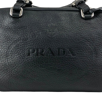 PRADA Logo Embossed Small Boston bag Handbag Black Vintage ydeszs