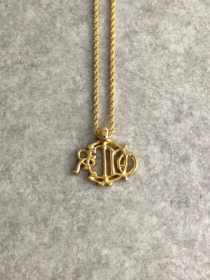 Christian Dior Emblem Rhinestone Necklace Gold Vintage vcjfee