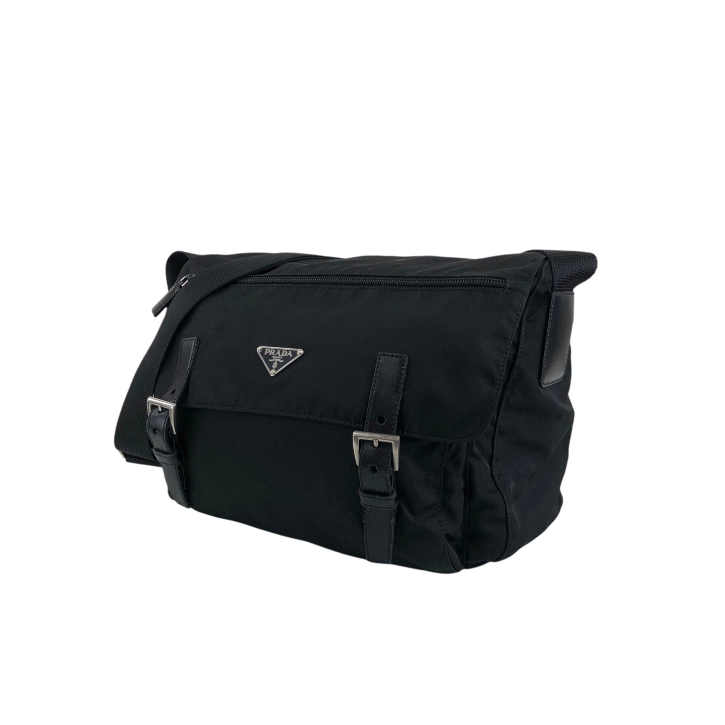 PRADA Tessuto Triangle Logo Shoulder bag Black Vintage wm6a24