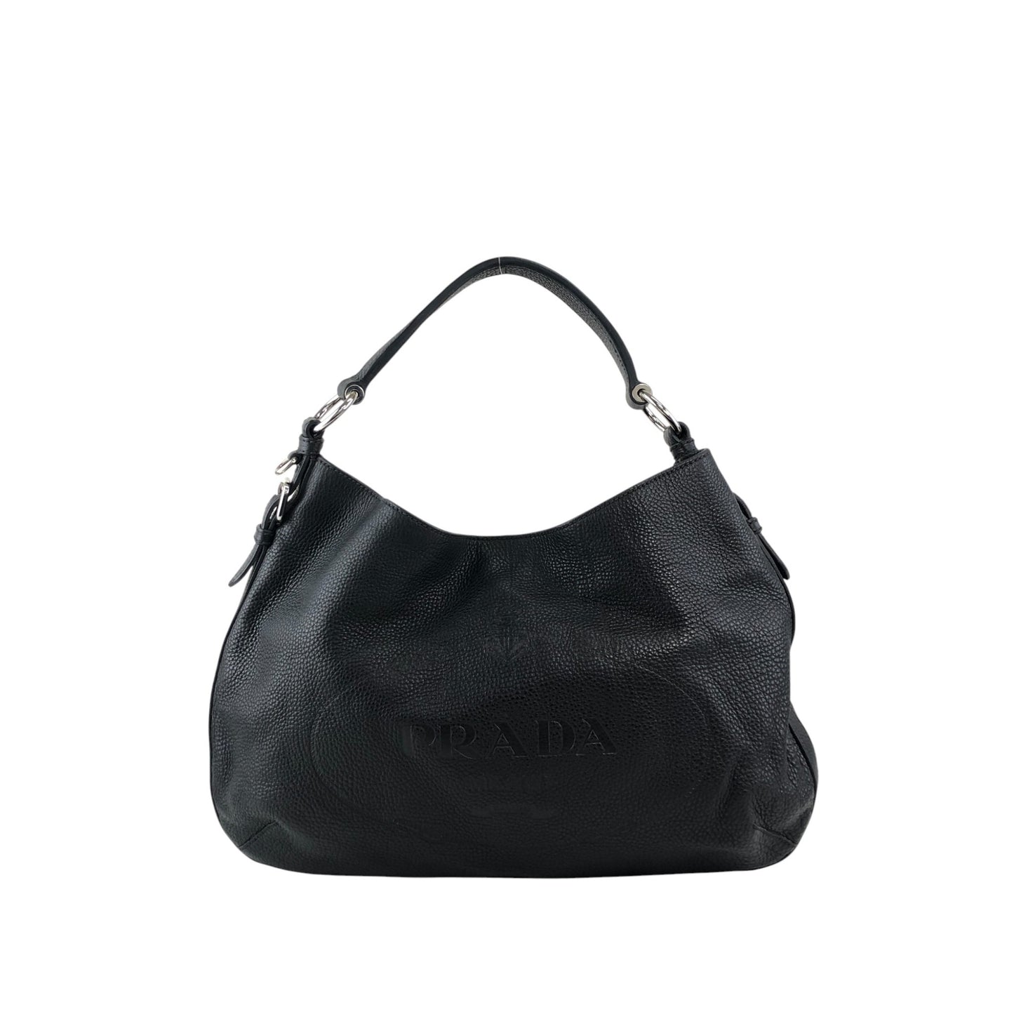 PRADA Logo Embossed Shoulder bag Hobobag Black Vintage ffhn2u