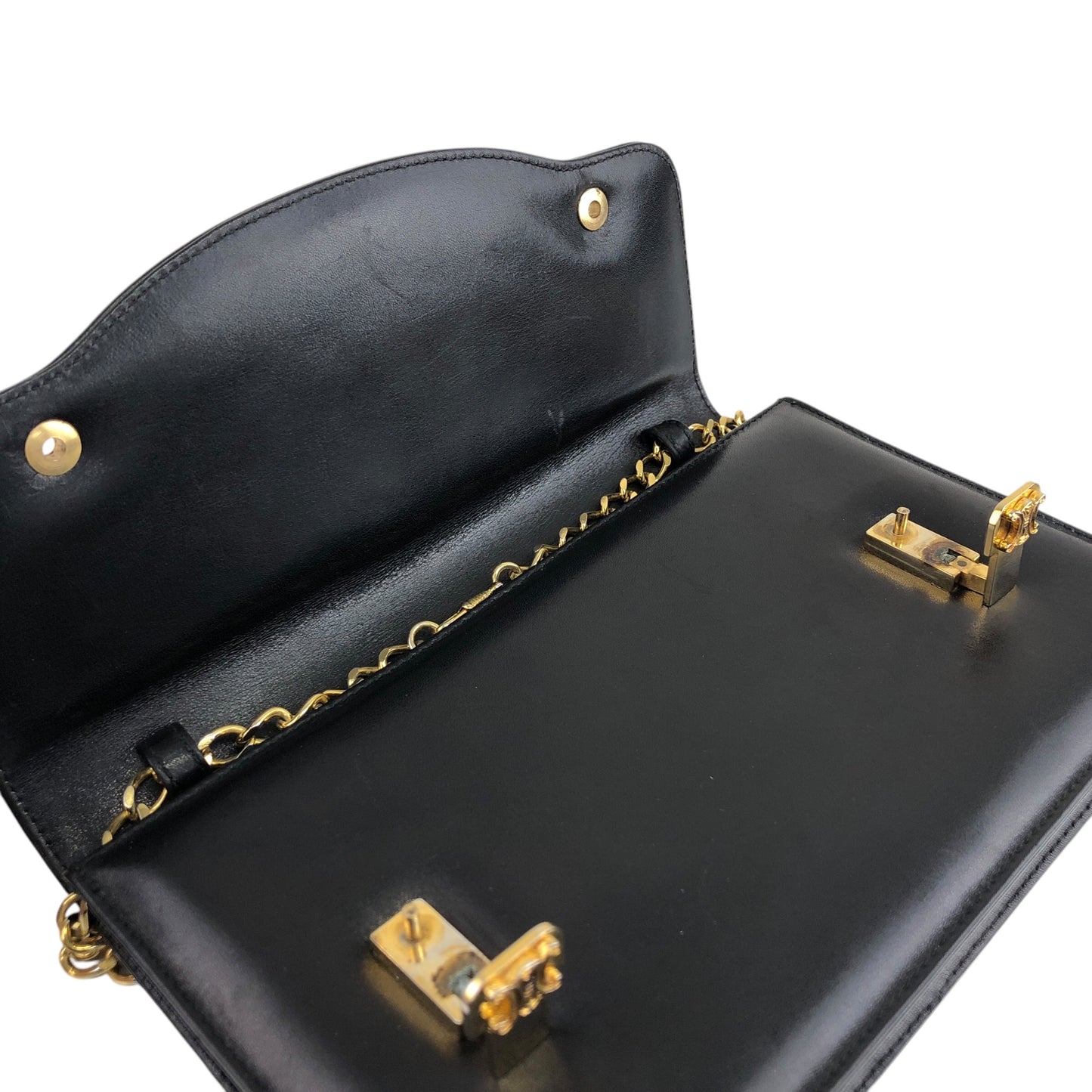 CELINE Triomphe Chain Shoulder bag Black Vintage fhwkwk