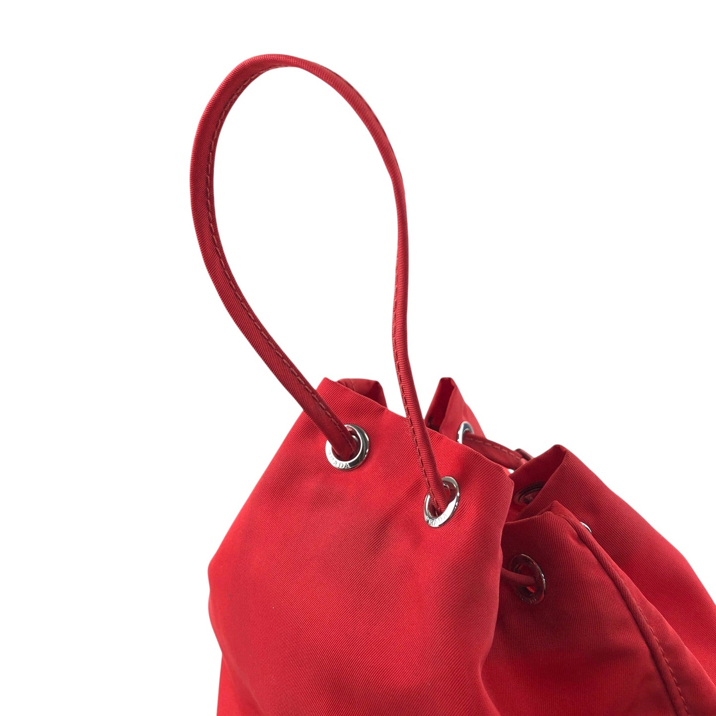 PRADA Tessuto Triangle Logo Drawstring Small Handbag Red Vintage 8aunpv