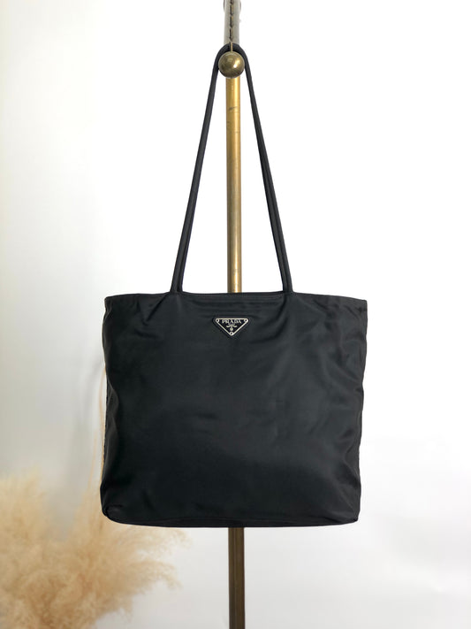 PRADA Triangle Logo Totebag Black Vintage efichx