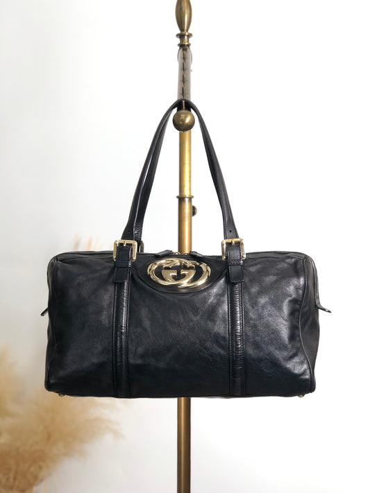 GUCCI GG Motif Small Boston bag Handbag Black Vintage f7jncz