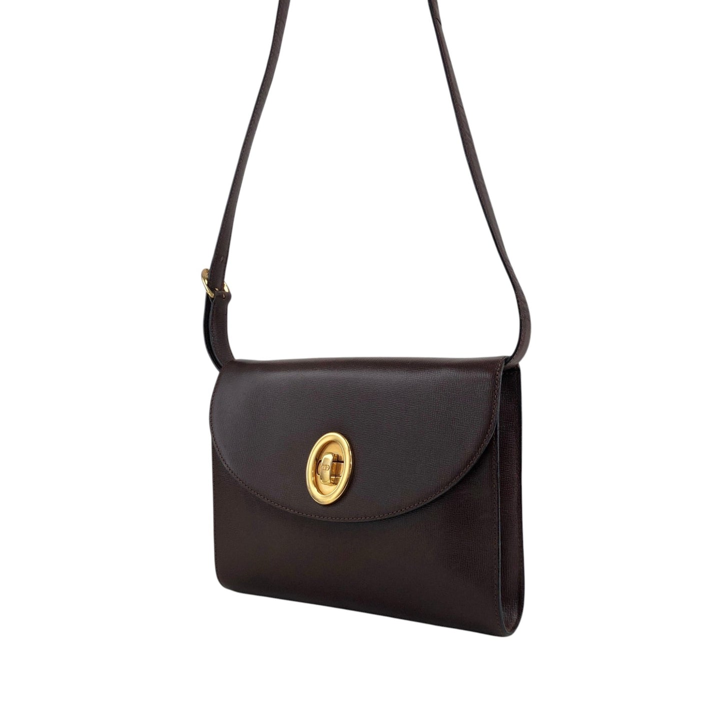 Christian Dior CD Logo Turn Lock Shoulder bag Brown Vintage navndx