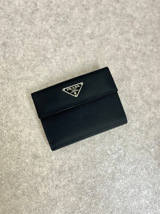 PRADA Triangle Logo Folded Wallet Black Vintage betrj7