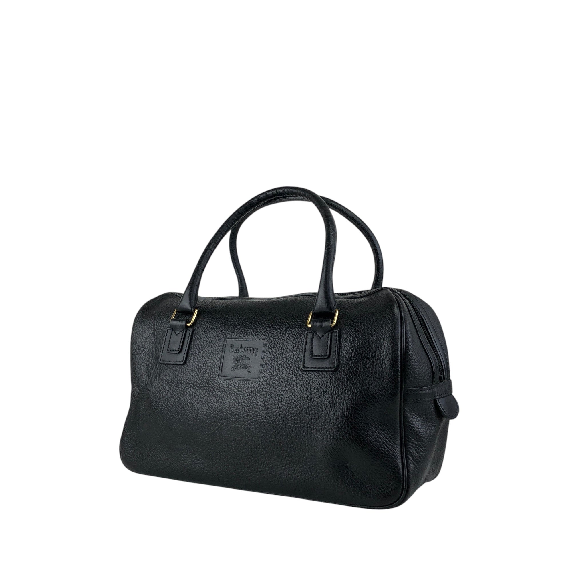 BURBERRY Logo Embossed Handbag Boston bag Black Vintage ybjkpc