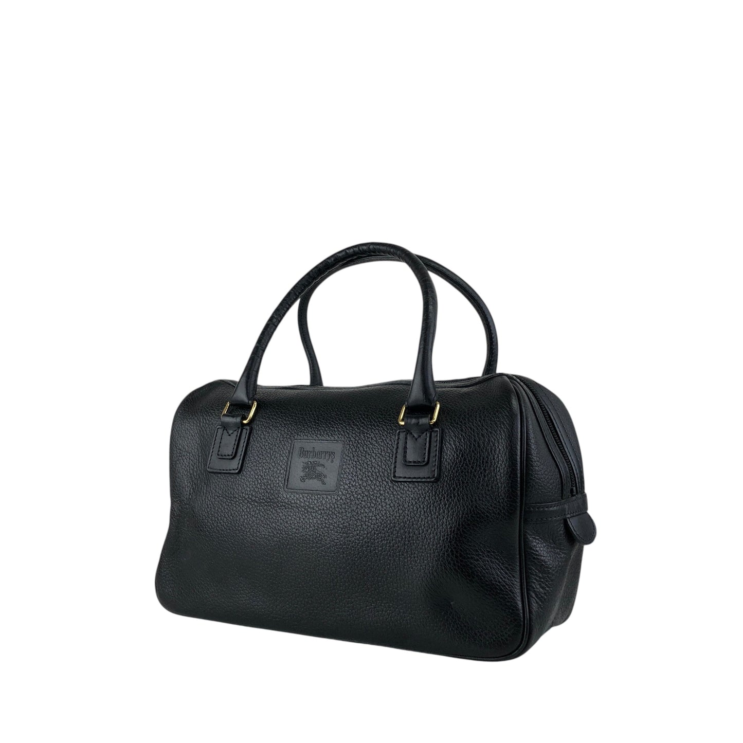 BURBERRY Logo Embossed Handbag Boston bag Black Vintage ybjkpc