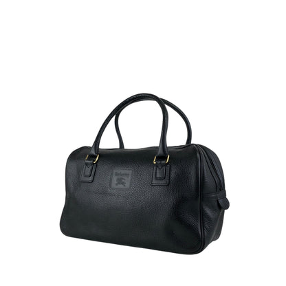 BURBERRY Logo Embossed Handbag Boston bag Black Vintage ybjkpc