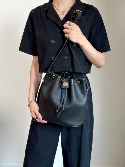 Christian Dior Logo Drawstring Shoulder bag Black Vintage amjphh