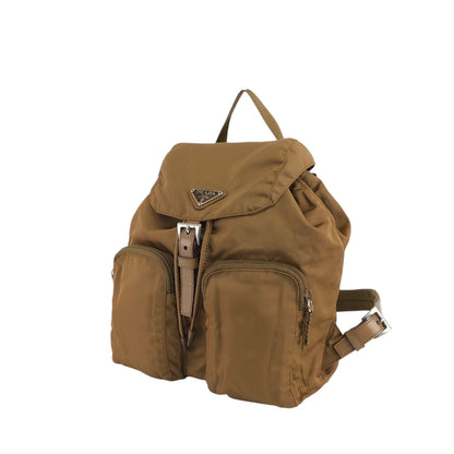 PRADA Triangle Logo Double Pocket Backpack Brown Vintage rne3iv
