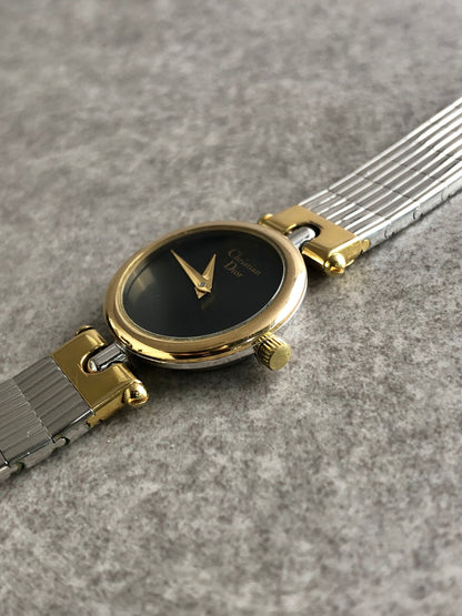 Christian Dior Logo Quartz Watch Silver×Gold 3025 Vintage 3es7fc