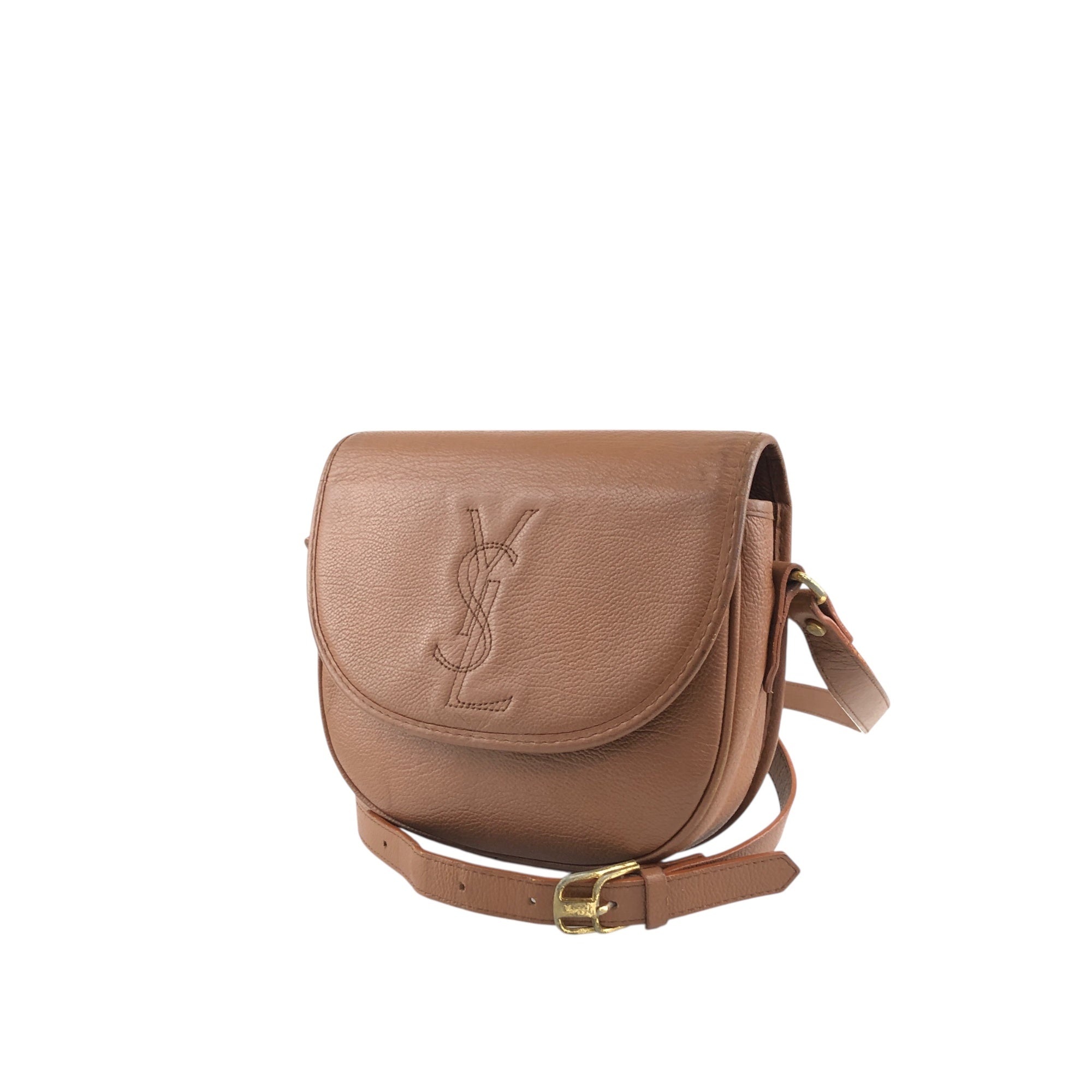Yves Saint Laurent YSL Logo Shoulder bag Brown Vintage ews436