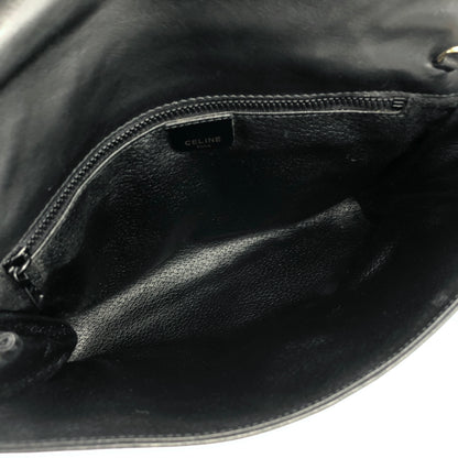 CELINE Triomphe 斜紋鏈條皮革斜背包 黑色 復古 27fj2y 