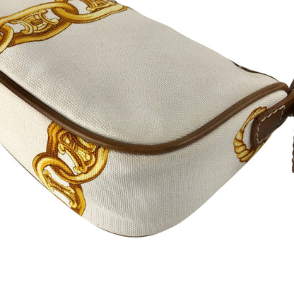 CELINE Blason Canvas Leather Handbag White Vintage vzzbsd