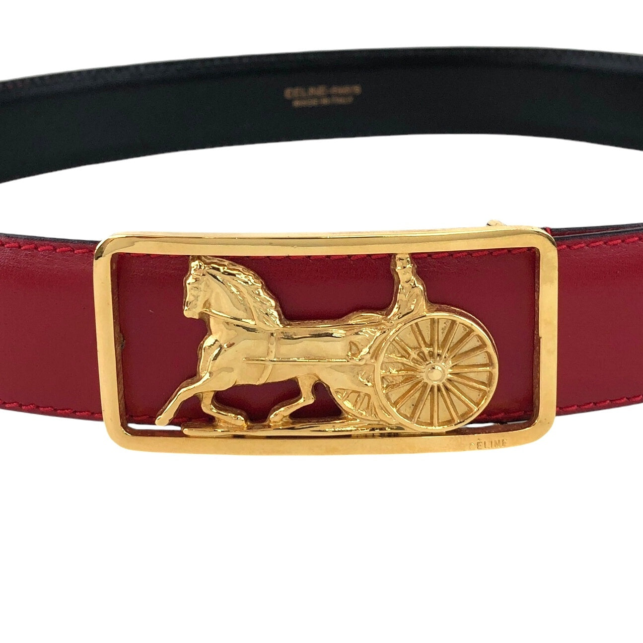 CELINE Carriage Belt Red Vintage 666k25