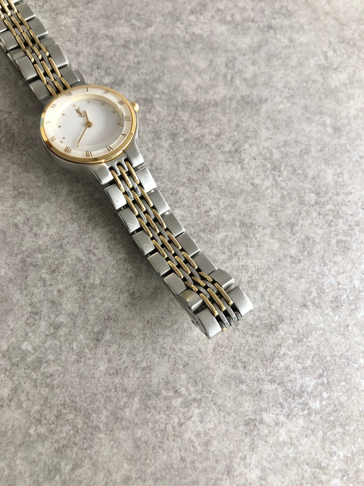 Yves Saint Laurent YSL Logo Watch Silver×Gold Vintage dxnipd