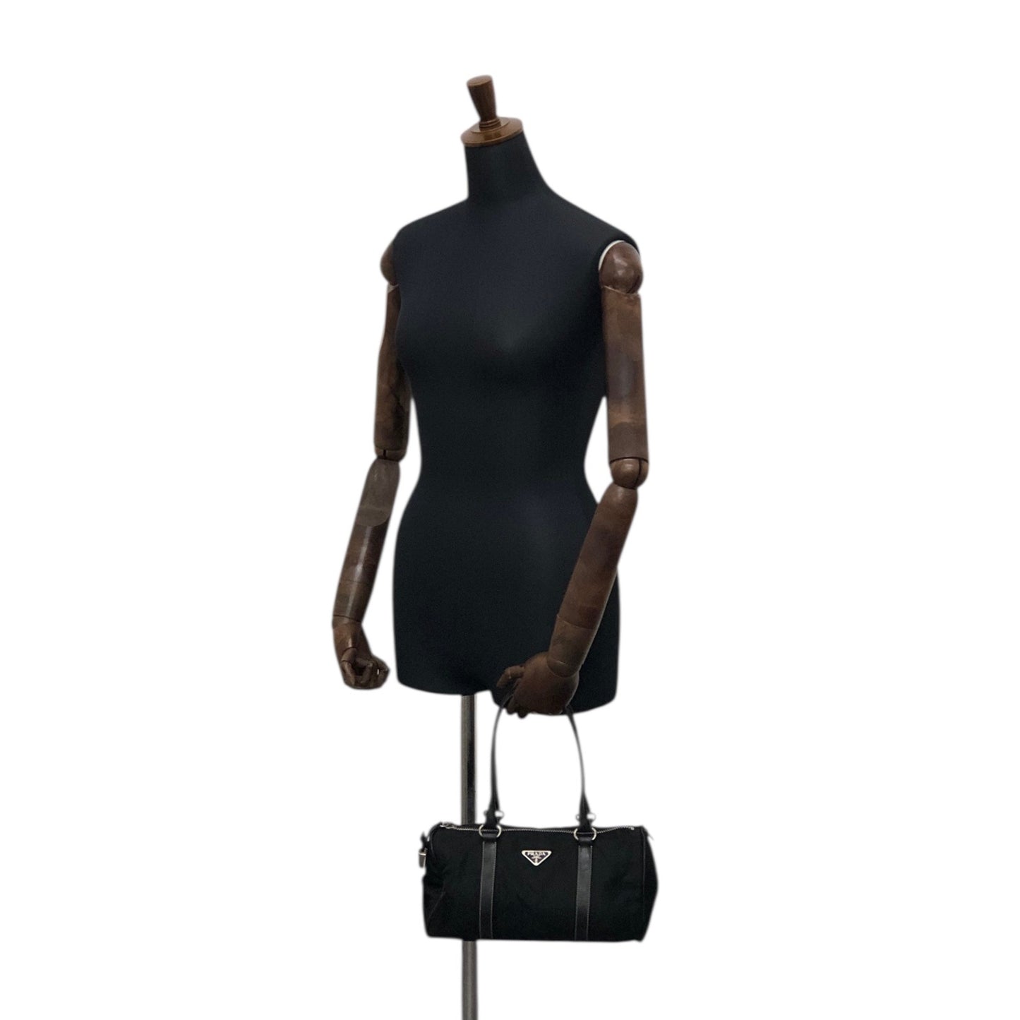 PRADA Triangle Logo Small Boston bag Handbag Black Vintage ixt5hp