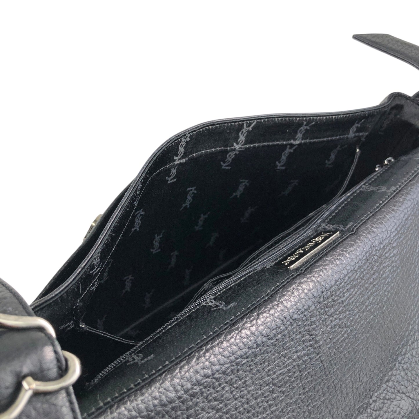 Yves Saint Laurent Logo Buckle Shoulder bag Black Vintage geb2iw