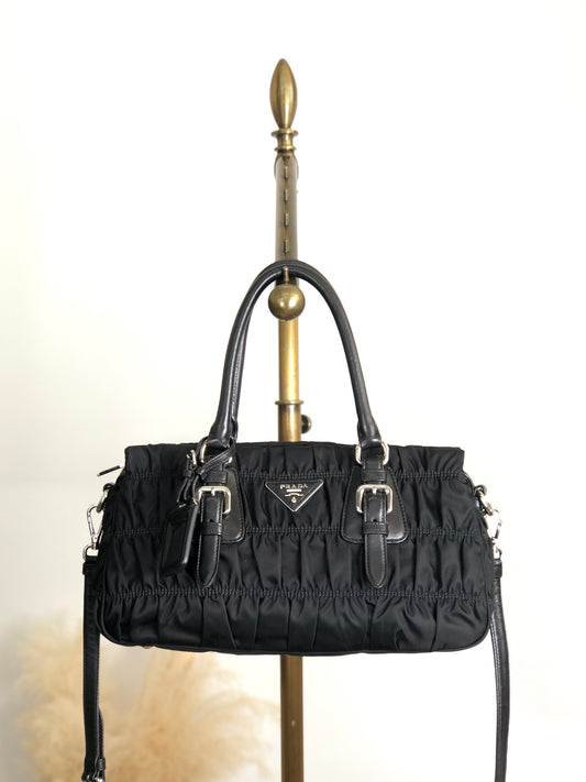 PRADA Tessuto Triangle Logo Two-way Handbag Shoulder bag Black Vintage kcds2w