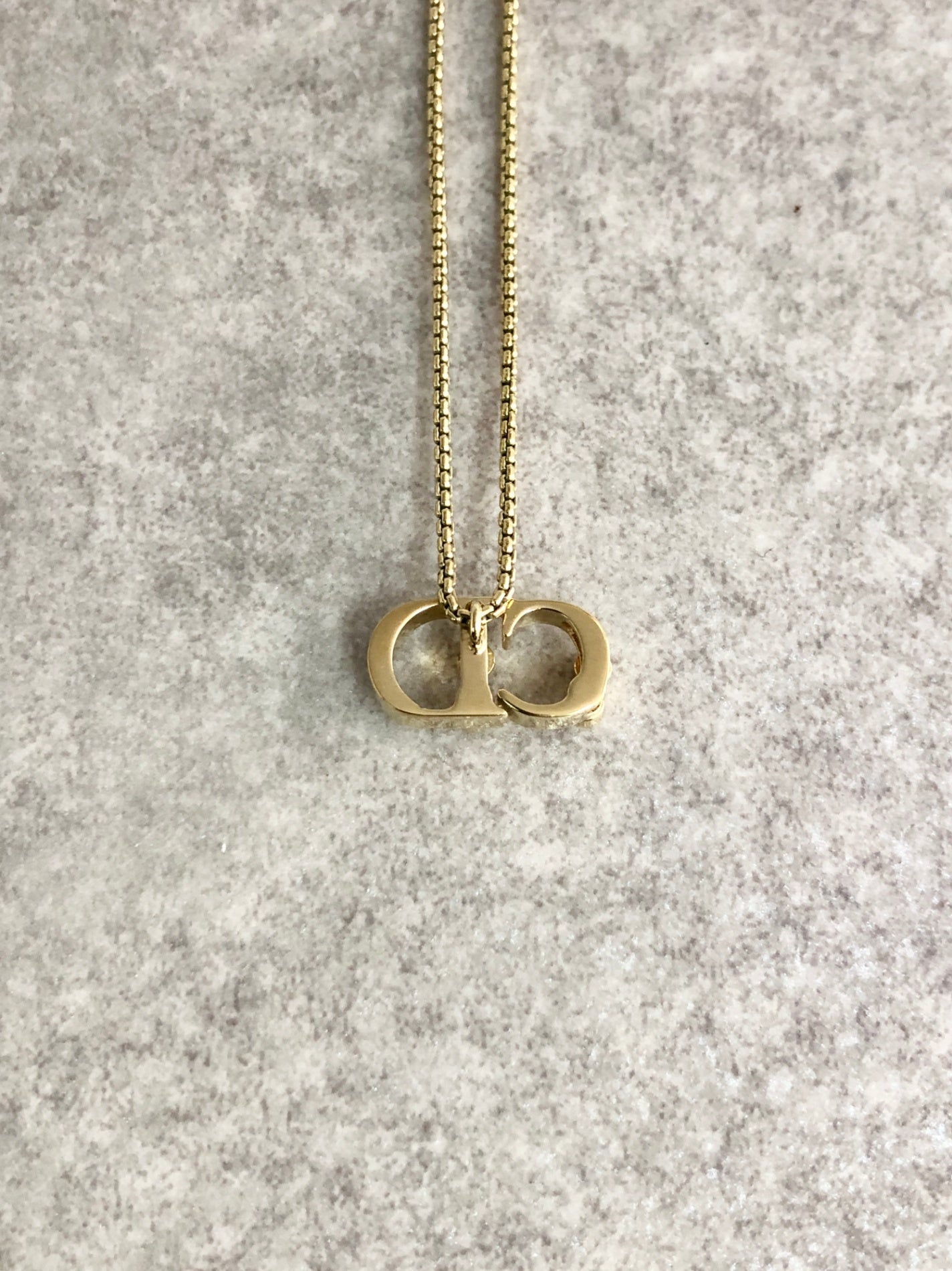 Christian Dior CD Logo Motif Rhinestone Necklace Gold Vintage ua7bst