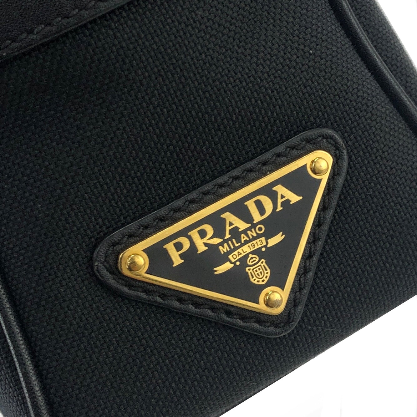 PRADA Logo Ribbon Canvas Leather Crossbody Shoulder bag Black Vintage smkdzd