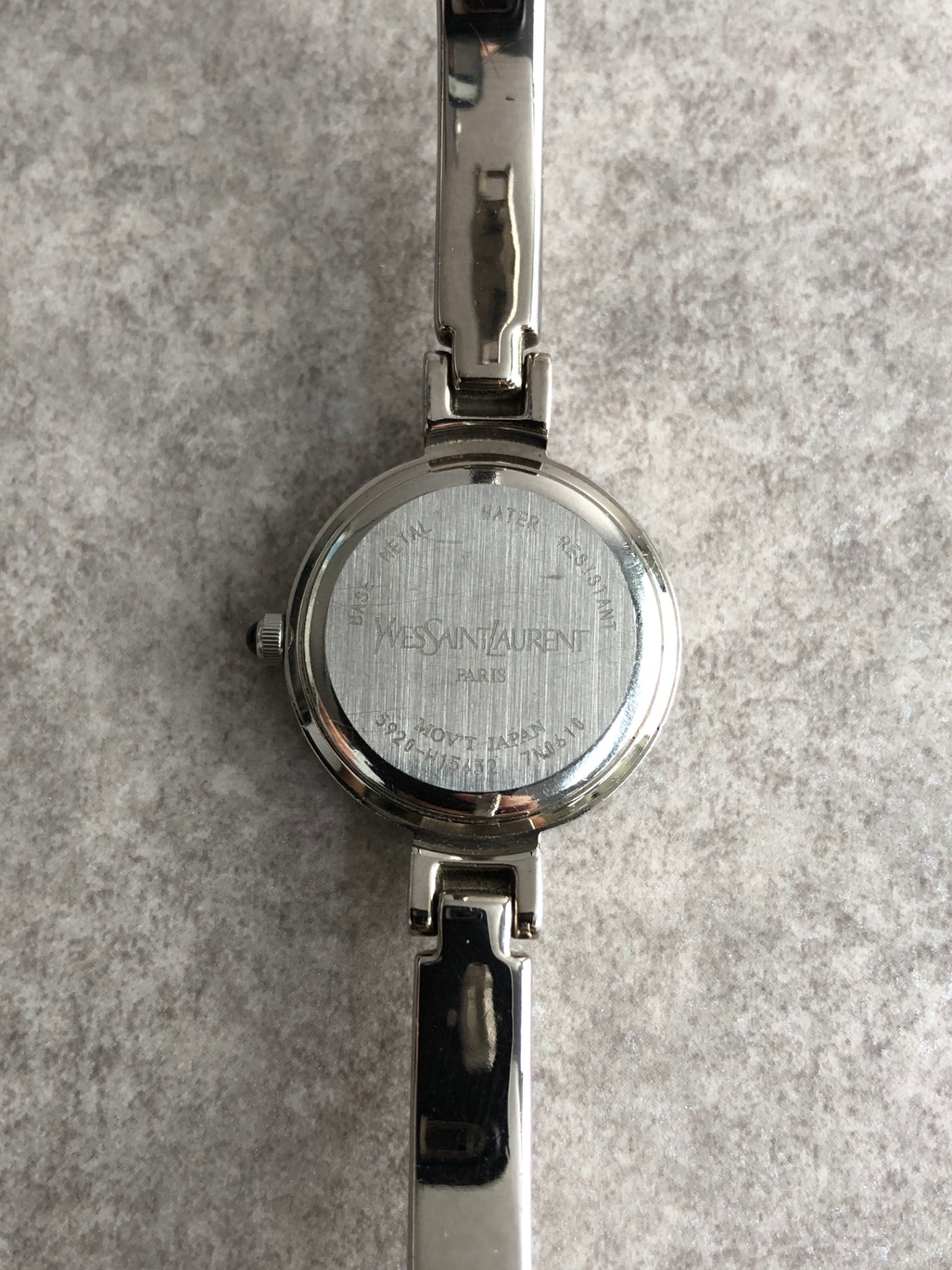 Yves Saint Laurent YSL Logo Quartz Watch Silver×Blue 5920-H15432 Vintage b3tud4