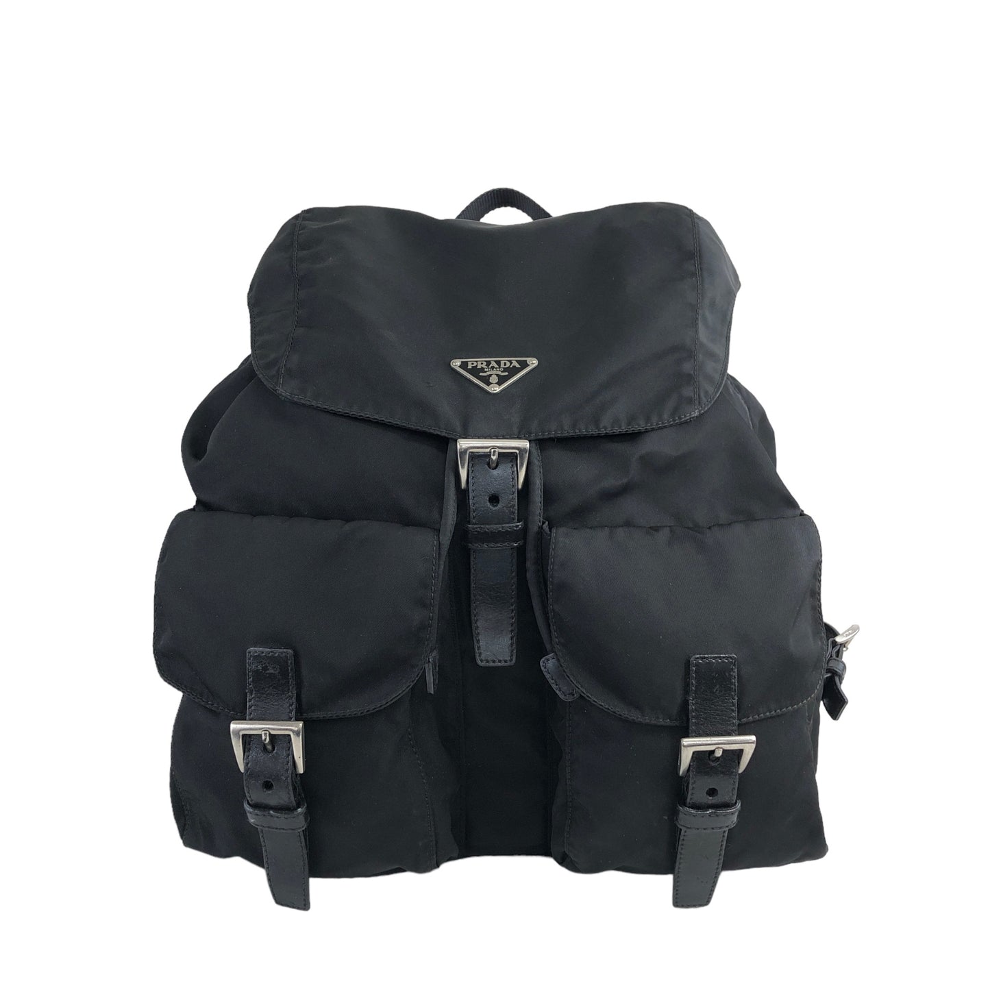 PRADA Triangle Logo Double Pocket Nylon Backpack Black Vintage b8jckr