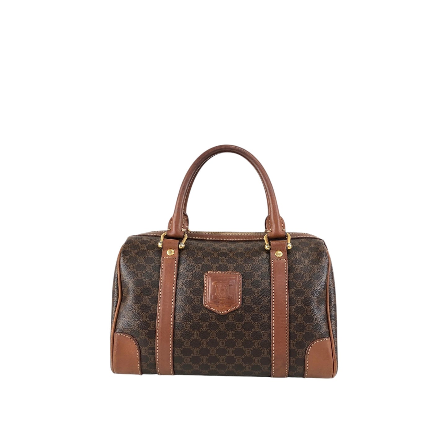 CELINE Macadam Blason Small Boston bag Handbag Brown Vintage ezay86