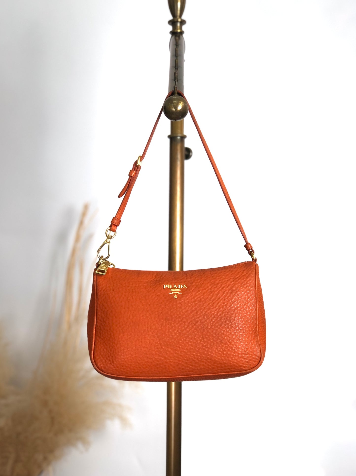 PRADA Logo Small Shoulder bag Camel Vintage ba47rx