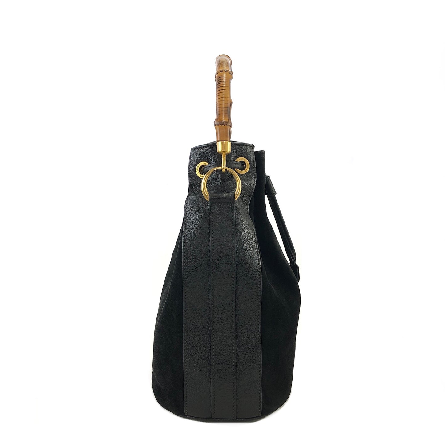 GUCCI Bamboo Handle Suede Two-way Drawstring Handbag Shoulder bag Black Vintage z3v3su