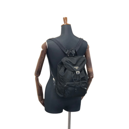 PRADA Triangle Logo Front Buckle Nylon Backpack Black Vintage c68je8