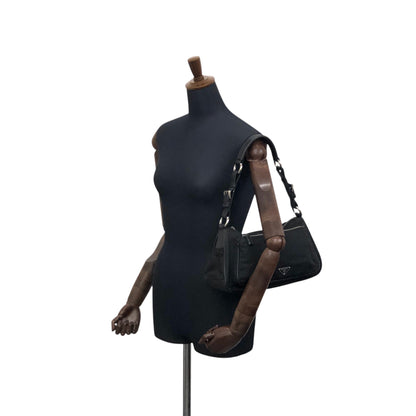 PRADA Tessuto Triangle Logo Shoulder bag Hobobag Black Vintage uxyr4i